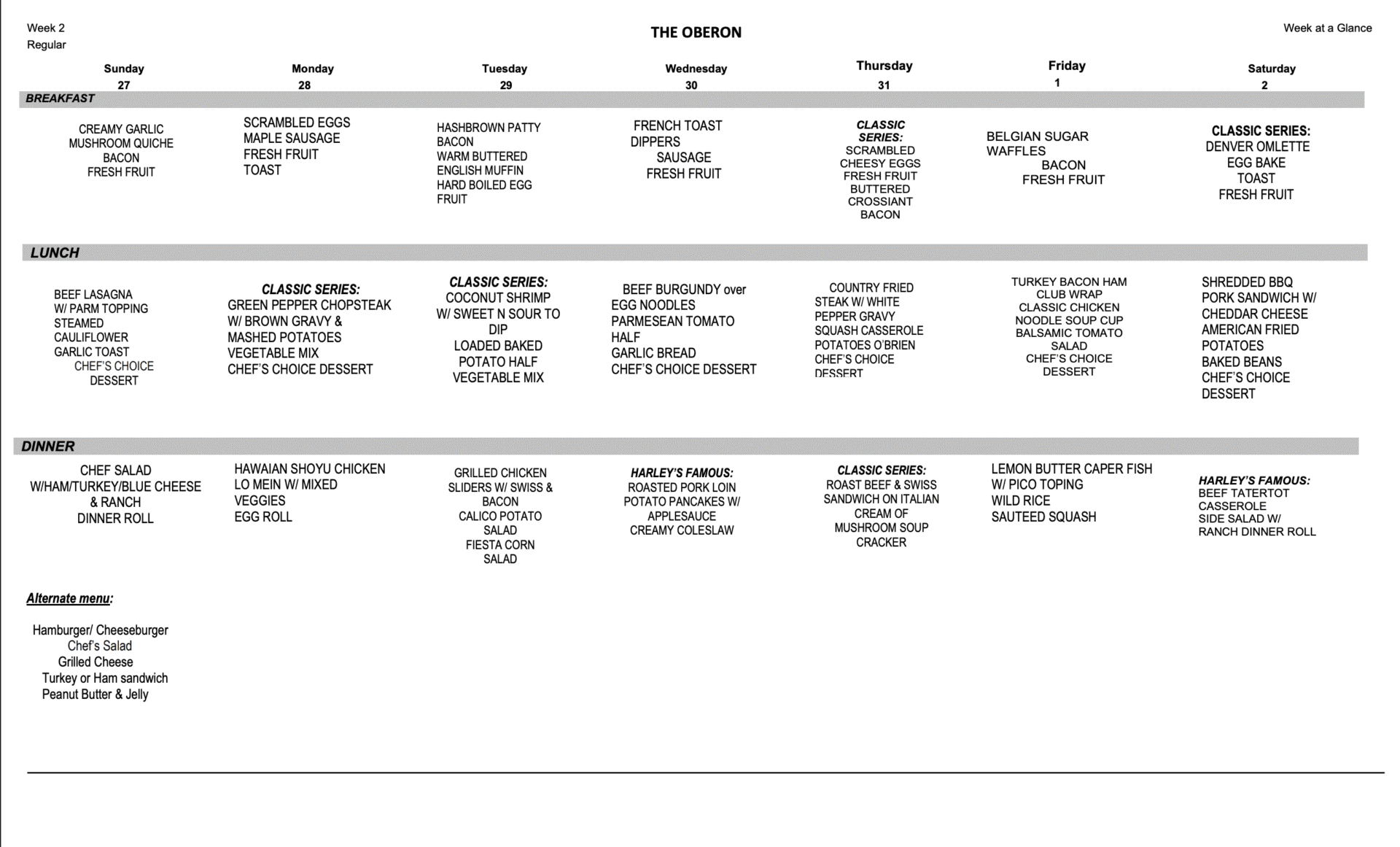 Week 3 Regular Menu