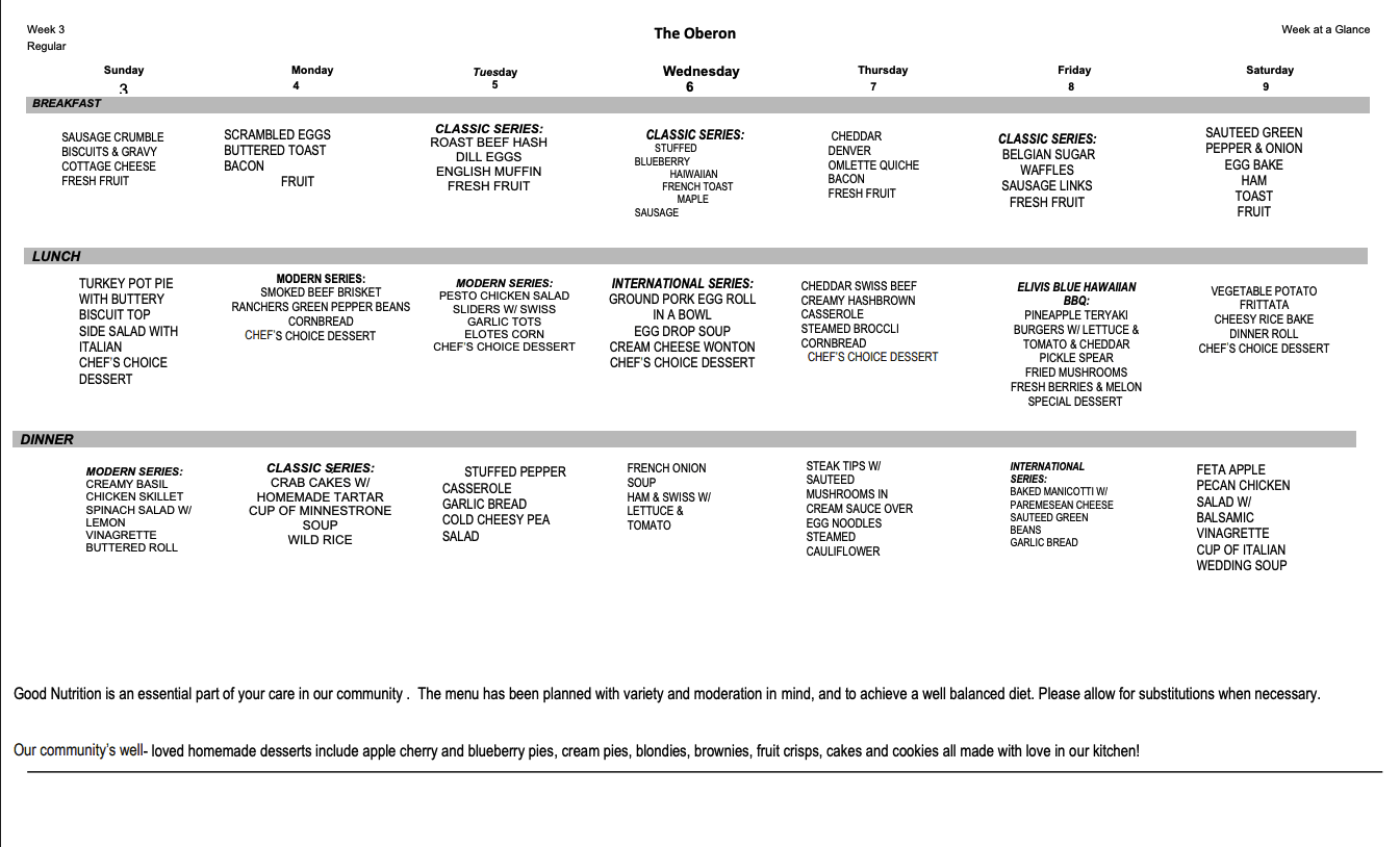 Week 3 Regular Menu