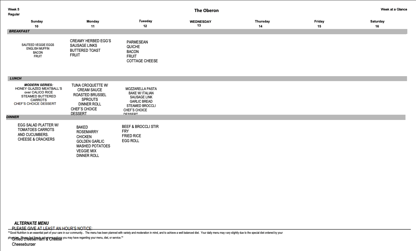 Week 3 Regular Menu